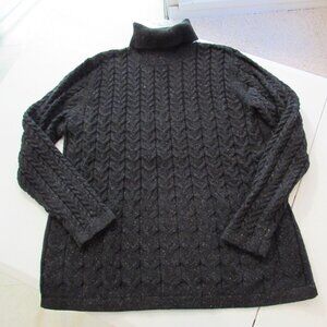 J Jill Heathered Charcoal Cable Knit Turtleneck cotton/acrylic/silk Sweater